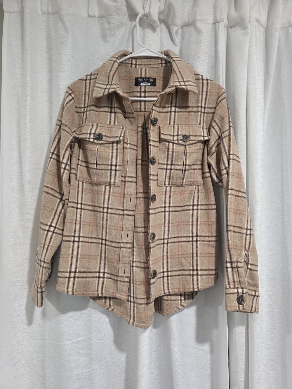 MINKPINK Beige Plaid Utility Shacket